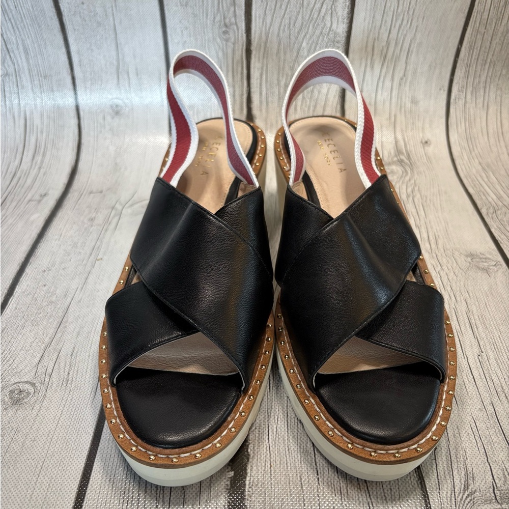 CECELIA NEW YORK Black Leather Sandals with White Sole